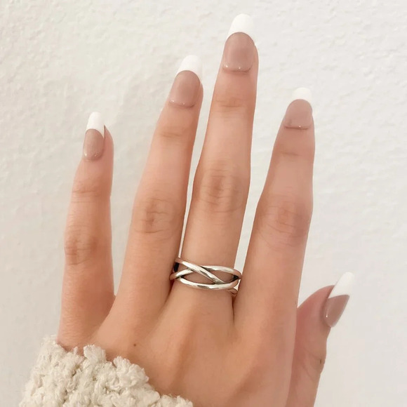 925 Sterling Silver Criss Cross Ring Minimalist Layer Ring Stackable Ring Band - Picture 2 of 8
